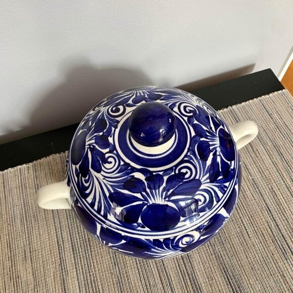 Blue and White Ceramic Soup Tureen Floral - Picture 3 of 9
